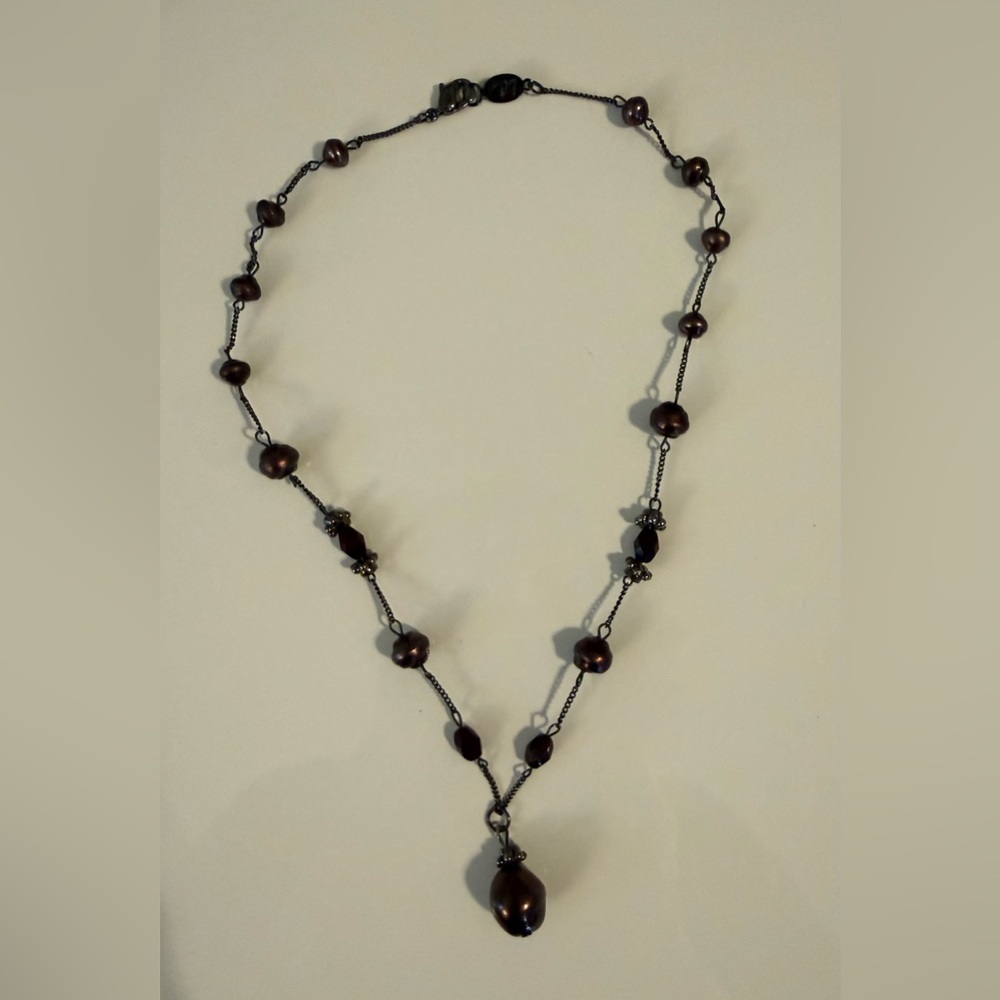 Elegant Brown / Burgundy Pearl Drop Necklace 16”